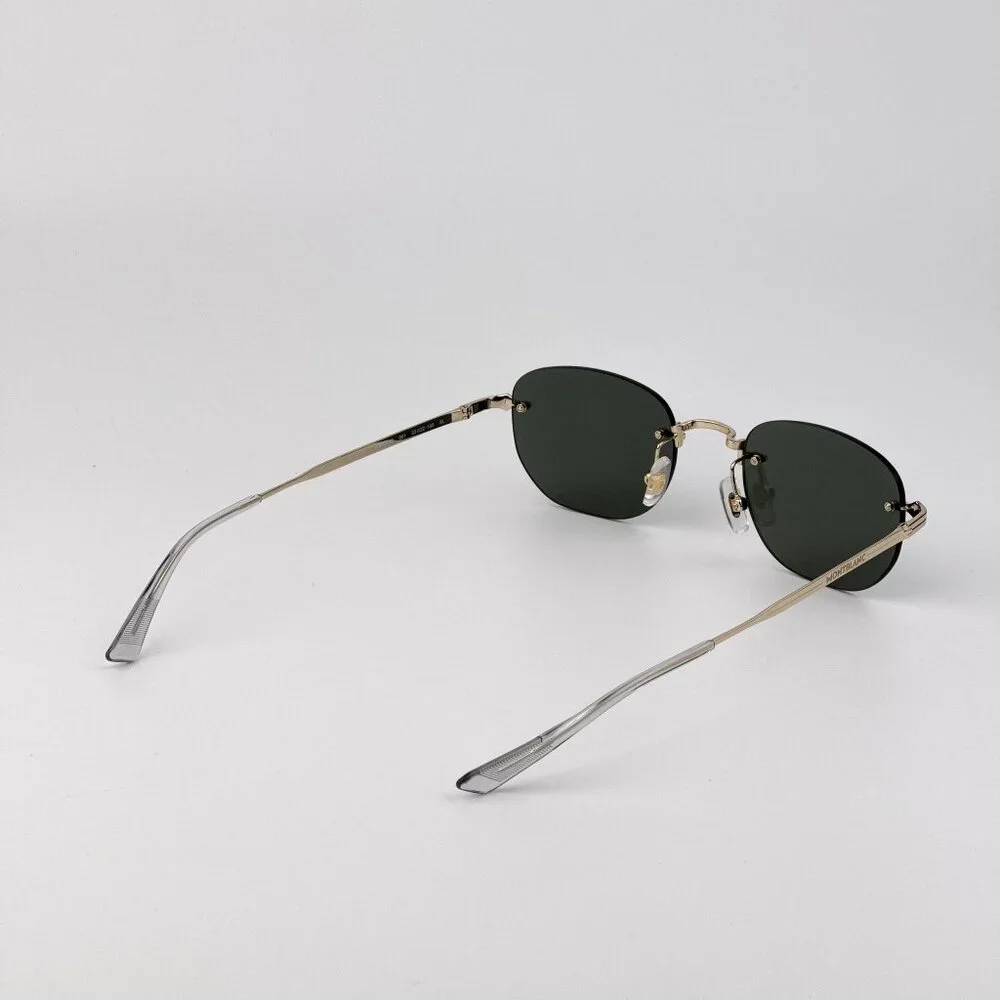 Montblanc Men Sunglasses Gold Grey Rounded Square Rimless Frame | Model MB0303S